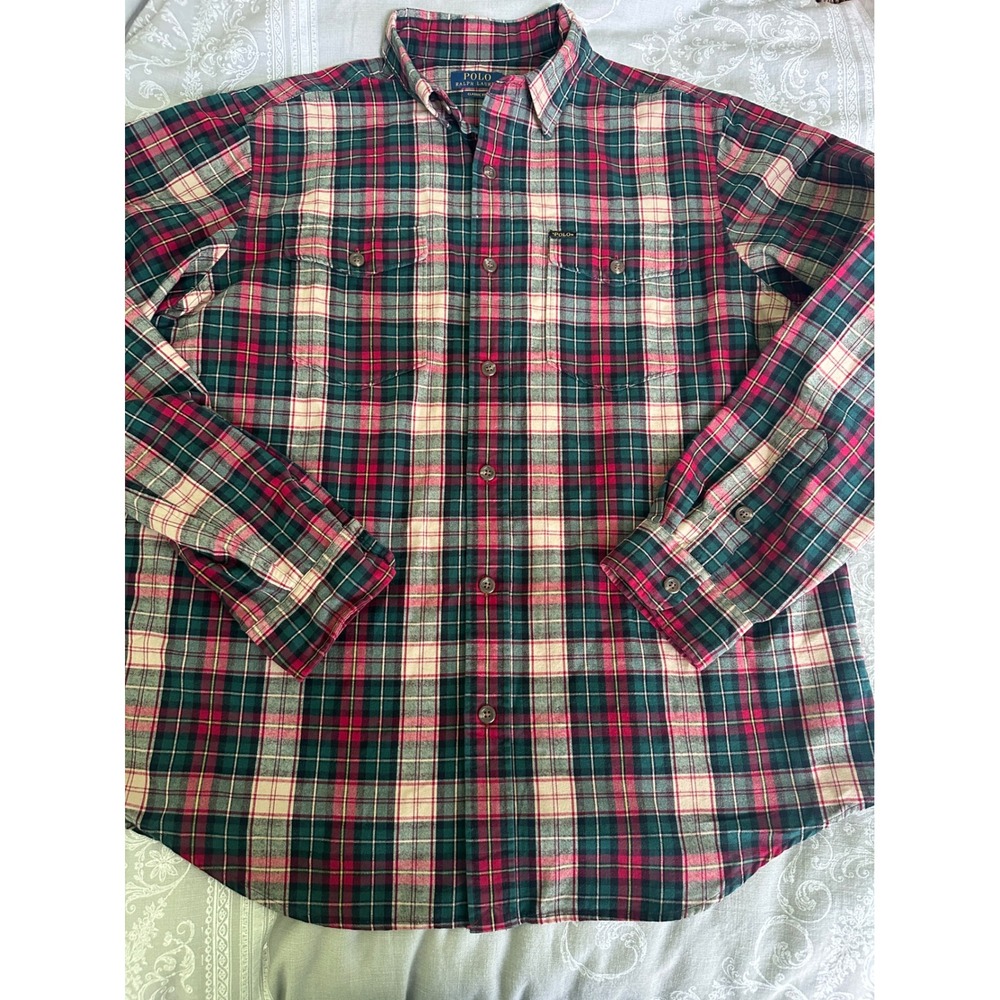 Polo Ralph Lauren Button Down Mens XL Classic Fit Plaid Brushed Cotton Flannel76